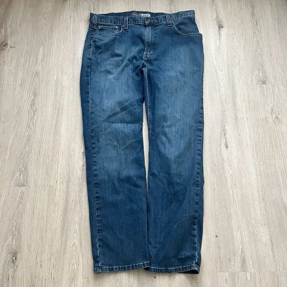 Carhartt Men's Blue Medium Wash Denim Jeans 36x30  Relaxed Fit Straight Mid Rise